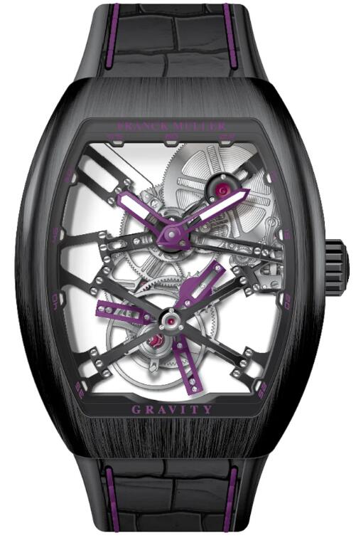 Best FRANCK MULLER Vanguard Gravity Skeleton Tourbillon Brushed Black Titanium - Violet V 45 T GR CS SQT (VL) (NR BR TT) (NR.VL) Replica Watch